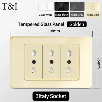 118 Wall Switch Socket with USB Type-C 20W 16A  Fast Charging Italy Chile Schuko Outlet Golden Tempered Glass Panel for Office - Image 15
