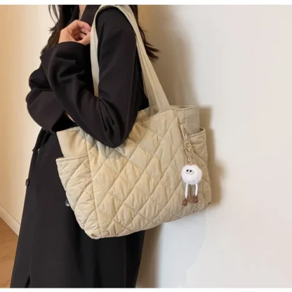 Fashion New Ins Cotton Clothing Bag for Women New Diamond Grid Large Capacity Hand-held Tote Bag Commuting Shopping Shoulder Bag - Image 25