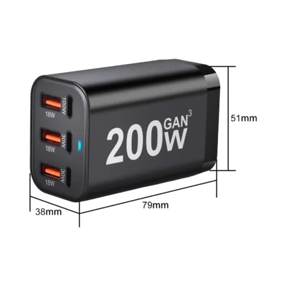 200W 6Ports GaN Quick Charger 4.0 3.0 Type C PD USB Charger Portable QC4.0 3.0 Fast Charger For Samsung Laptop IPhone15 14 13 - Image 6