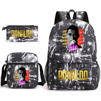 Ronaldo print student schoolbag 3-piece set youth backpack pencil case shoulder bag set - Image 5