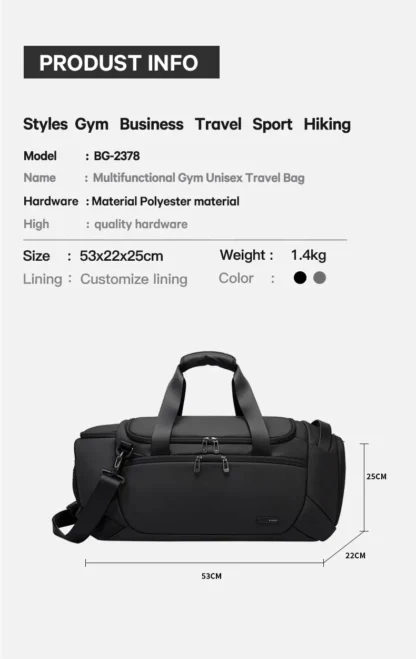 BANGE Sports Waterproof Duffel Bags With Shoe Compartment 21 Inch Gym Bag For Men With Wet and Dry Compartment Travel Bags Gym - Image 16