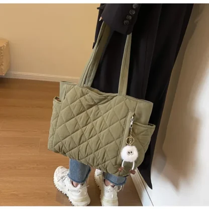 Fashion New Ins Cotton Clothing Bag for Women New Diamond Grid Large Capacity Hand-held Tote Bag Commuting Shopping Shoulder Bag - Image 27