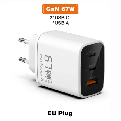 GaN 67W Quick charger type c pd 65w Super fast charger USB C and USB A 3 Ports with QC 4.0 3.0 for Samsung iPhone 15 Pro Laptop - Image 7