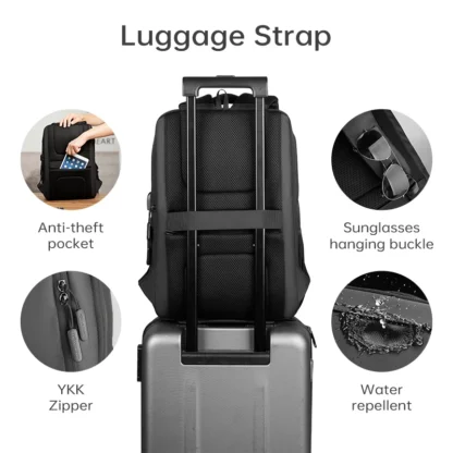 MarkRyden Fady: Expandable Lightweight USB Charging Laptop Backpack with Anti-theft Backpack Men Backpack Black Backpack - Image 5