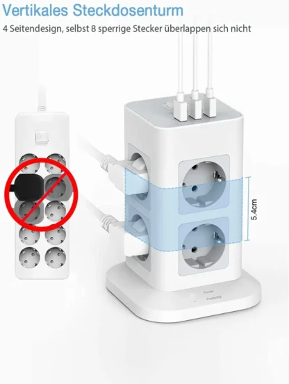 TESSAN Tower Power Strip Multi Outlets with USB A +1 Type C 2M Extension Cable EU Plug Vertical Electric Socket Surge Protection - Image 21