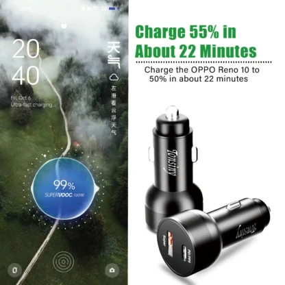 For OPPO car charger SuperVooc 100W, Cigarette Lighter plug for OPPO Find X7 Reno8,12V Usb for realme oneplus charger warp 80w - Image 2