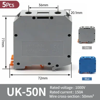 High Quality UK Terminals Screw Clamp Connector for Wiring,Brass DIN Rail Connector, UK1.5N/2.5B/3N/5N/6N/10N/16N/25N/35N/50N - Image 9