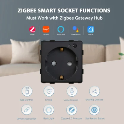 BSEED Zigbee Smart Socket EU Power Monitor Outlet DIY Function Parts Work With Tuya Smart Life Alexa App Indicator Wall Mounted - Image 2