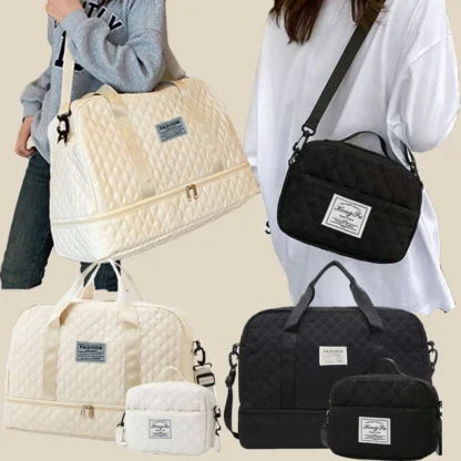 Men's and Women's Travel Bag Set with Makeup Bag - Plain Color Handbag - Essential for Travel - Affordable and Practical