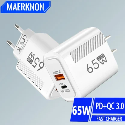 65W GaN USB Fast Charger Quick Charge3.0 PD Type C Wall Charger For iPhone 15 14 Samsung Xiaomi Huawei USB C Phone Power Adapter