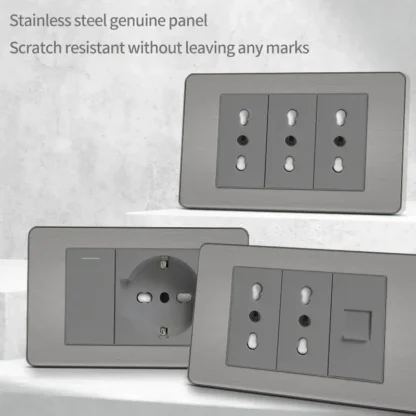 118 US Mexico Grey Stainless Steel Brushed 2way Electrical Light Switch Home Wall Socket Plug Double USB Type-C Power Outlet - Image 6