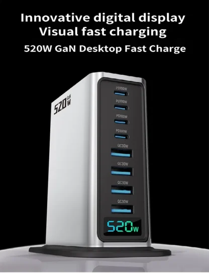 New Desktop Charger 520W  GaN 8-Port 4 USB C 4 USB-A PD 100W Fast Charger Hub USB Type C Mobile Phone Power Charger Station - Image 7