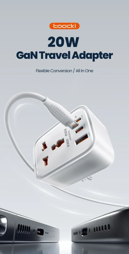 Toocki 20W Fast Charging Travel Adapter 4-in-1 Universal AC Outlet GaN USB Charger Multi Socket DE UK US IN Plug For Home Travel - Image 11