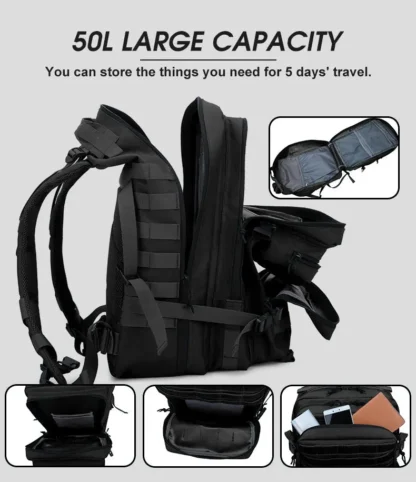 50L Tactical Backpack Men's Travel Large Capacity Rucksacks Men Waterproof Outdoor Sports Multi-functional Bags - Image 12