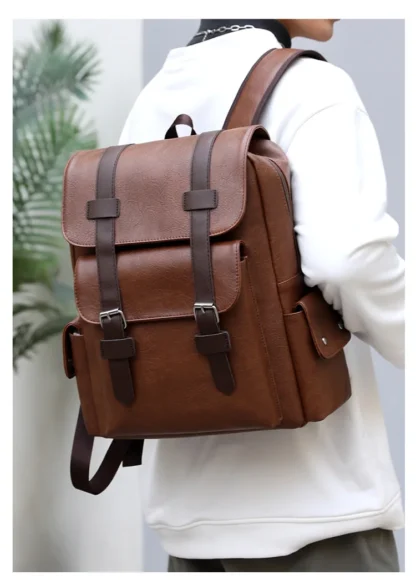 Large Capacity Soft PU Leather Backpack for Casual Business Travel - Image 21