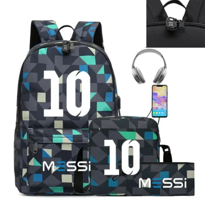Messi Backpack 3pcs Usb Waterproof Backpack Casual Travel Backpack Women Men Large Capacity Travel Laptop Backpack School Bags - Image 4