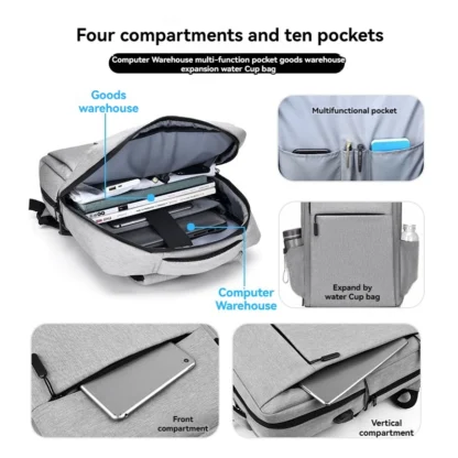40L Laptop Backpack Durable 17 Inch for Men Women with USB Charger Port & Luggage Sleeve Sturdy College Rucksack Bag For Macbook - Image 5