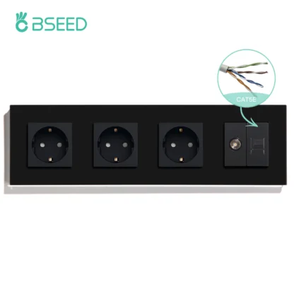BSEED Single TV CAT5 Internet Socket Double EU Power Socket Triple Germany  With RJ45 Television Wall Sockets Glass Frame - Image 19
