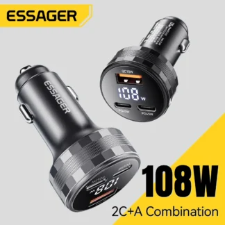 Essager USB C Car Charger 3 Ports 108W Type C Fast Charge PPS PD3.0 QC Car Phone Charger For  iPhone 16 15 Samsung Huawei Xiaomi