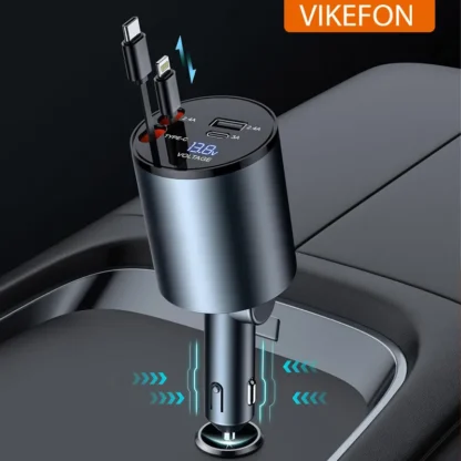 4 in 1 Car Charger 31.5" Retractable Cable 100W Super Fast USB C Car Charger Dual USB Ports Voltage Display For iPhone Samsung - Image 16