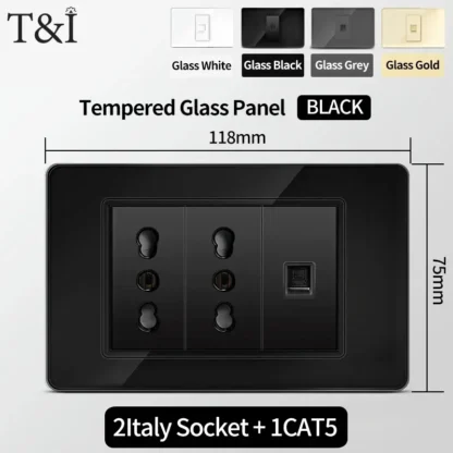 118 Series Black Tempered Glass Wall Switch Socket Italy Standard 16A Outlet with USB Type-C 20W Fast Charging for Home Office - Image 24