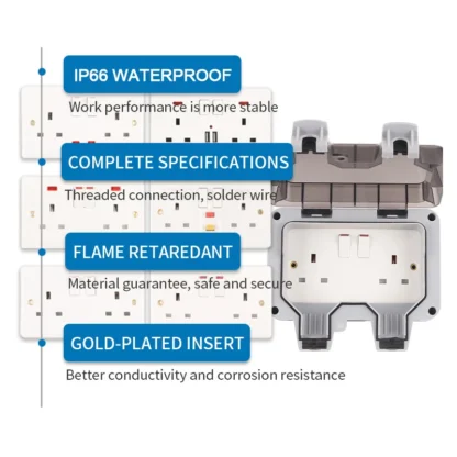IP66 Waterproof Outdoor Box Wall Socket 13A Double Switch Power Outlet Universal / UK With USB Charging Port DIY GO - Image 3