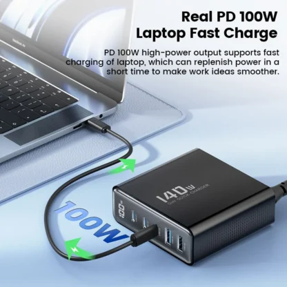 Toocki 140W GaN USB Charger 5in1 Desktop Fast Charge USB Type C Charger LED Display Charger For iPhone Xiaomi Smartphone Laptop - Image 2