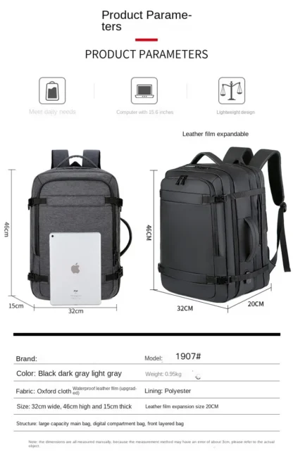 40LExpandable USB Travel Backpack, Flight Approved Carry on Bags for Airplanes,Water Resistant Durable 17-inch backpack men - Image 22