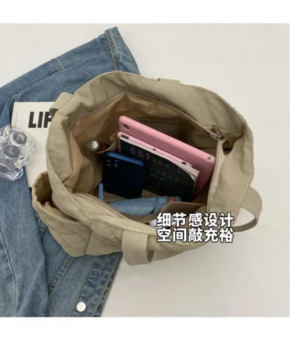Fashion New Ins Cotton Clothing Bag for Women New Diamond Grid Large Capacity Hand-held Tote Bag Commuting Shopping Shoulder Bag - Image 20
