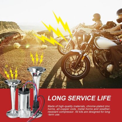 600DB Super Loud Train Air Horn Kit 12V Truck Car Dual Trumpet W Air Compressor - Image 4