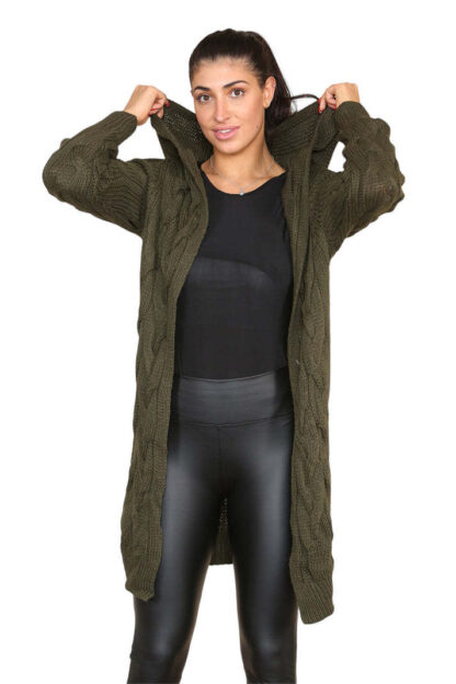Knitted Cables Hooded Long Over Sized Cardigan - Image 5