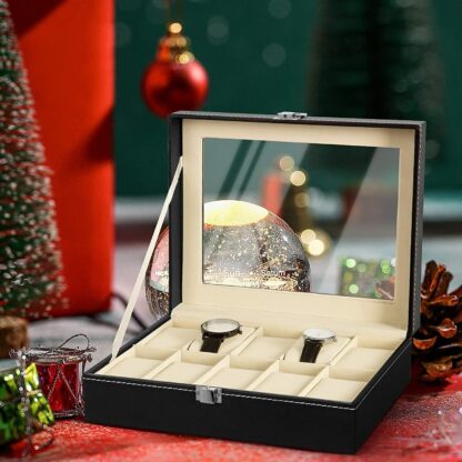 Watch Display Grid Box Lockable Case Faux Leather Jewellry Storage Organiser - Image 2
