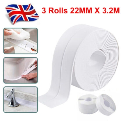 1-3X WATERPROOF SEALING TAPE ADVE WHITE BATHROOM KITCHEN LEAK PVC 22MM X 3.2MHESI - Image 7
