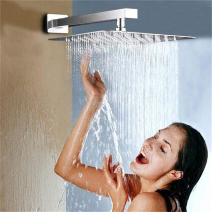 12   Large Square Shower Head Chrome Stainless Steel Rainfall Overhead Bathroom - Image 8