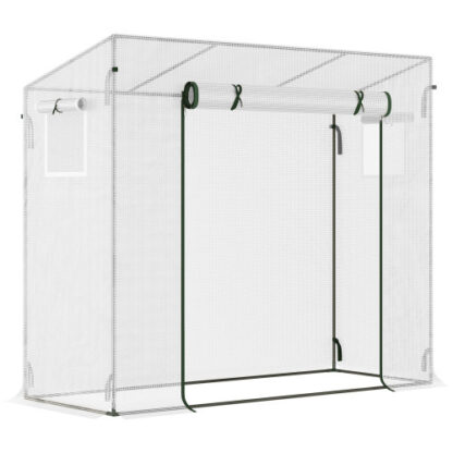 Outsunny Small Walk-in Garden Greenhouse With Steel Frame, Large Roll-up Door And Windows, 200Lx76Wx168Hcm, White - Image 6