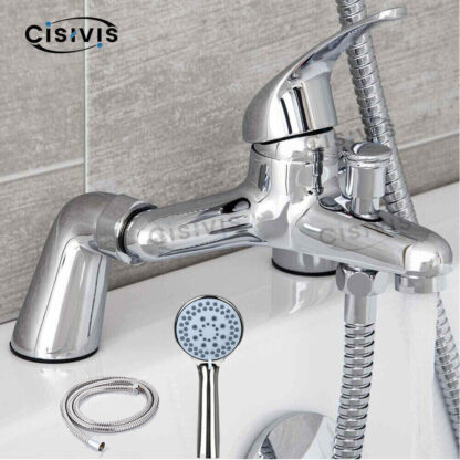 Luxury Bathroom Chrome Sink Bath Filler Tap Shower Mixer Taps With Hand Held Set - Image 9