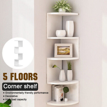 New 5 Tier Floating Wall Shelves Corner Shelf Storage Display Bookcase Unit - Image 7