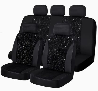 Five-seater Black Rhinestone Car Seat Cover - Image 6