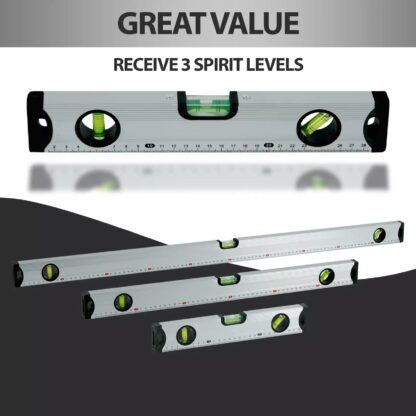 SILVER MAGNETIC 3 PIECE BUILDERS BUILDING SPIRIT LEVEL SET - 300, 600, 1000mm - Image 2