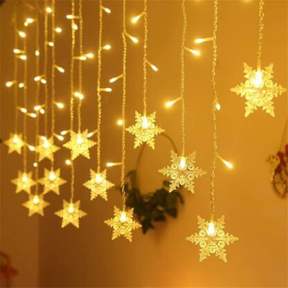 LED Snowflake Fairy Lights Curtain Window Christmas Party Wedding Decoration UK - Image 2