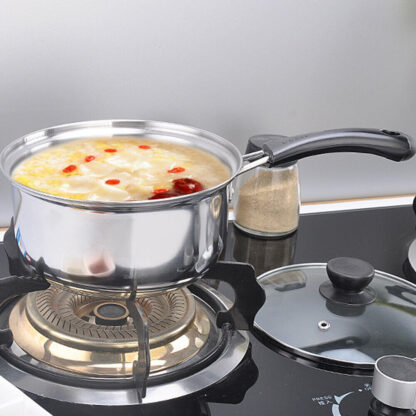 Set Of 3 Induction Non Stick Stainless Steel Cookware Kitchen Glass Lids Pot Pan - Image 5