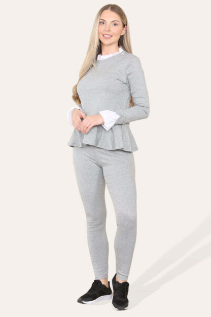 Peplum Frill Neck Suit Pleated Lounge Wear Set - Image 2