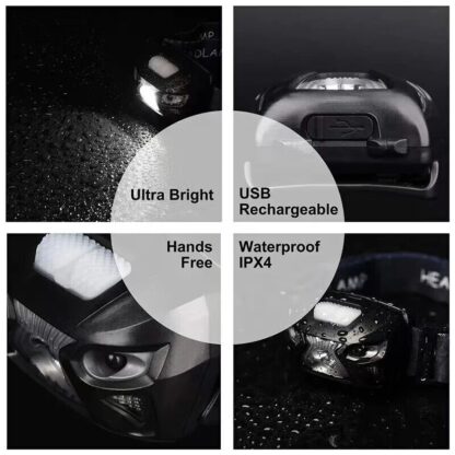 2x Super Bright Waterproof Head Torch Headlight LED USB Rechargeable Headlamp UK - Image 3