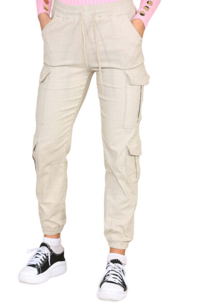 Cargo Pockets Pants Women High Waist Cropped Slim Fit Trouser - Image 2