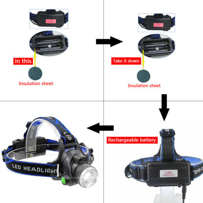 LED Headlamp Rechargeable Head Torch Zoom Headlight Super Bright Flashlight 3 Modes Work Light With 2 Li-ion Batteries 2 Charger - Image 4