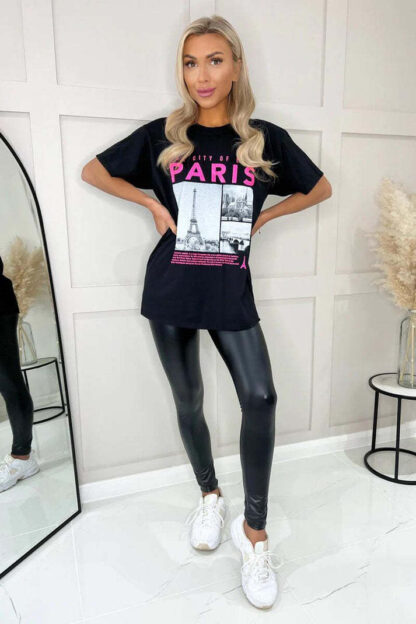 Ladies Oversized Paris Slogan Short Sleeves T Shirt Top - Image 2