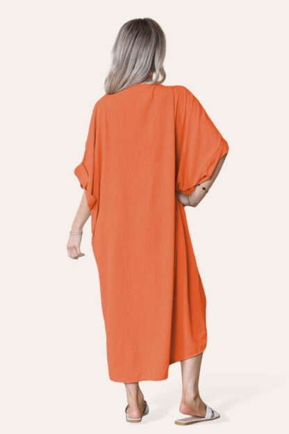 Womens V-Neck Tie Knotted Twisted Front Oversized Longline Midi Dress - Image 4