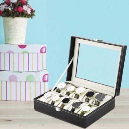 Watch Display Grid Box Lockable Case Faux Leather Jewellry Storage Organiser - Image 3