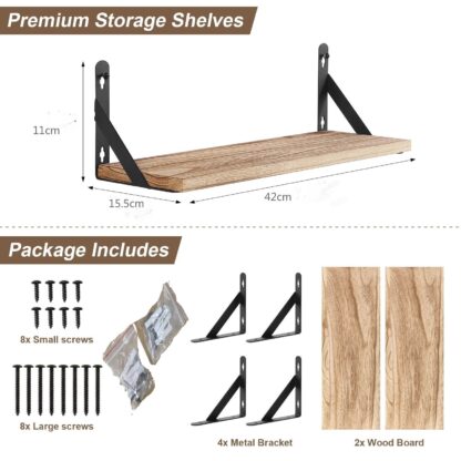 2x Wooden Floating Shelves Wall Mounted Display Storage Hold Rustic Industrial - Image 6