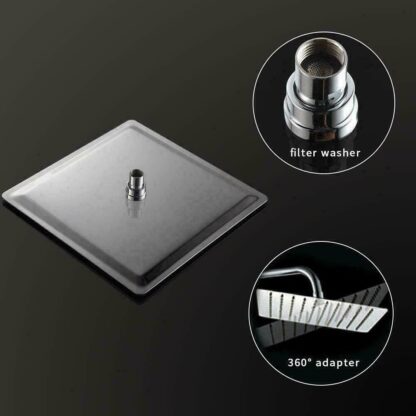12   Large Square Shower Head Chrome Stainless Steel Rainfall Overhead Bathroom - Image 10